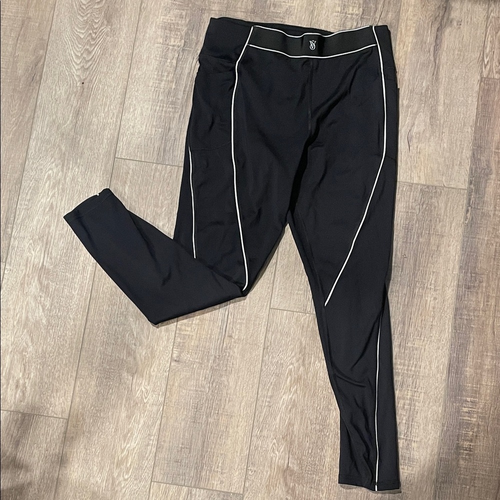 Long Victoria’s Secret Black White Line Leggings